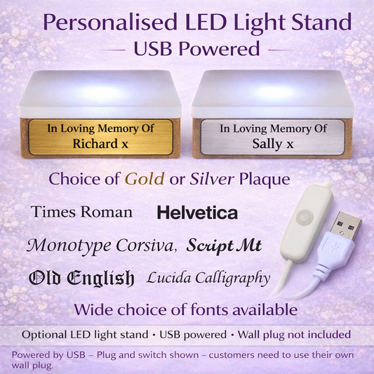 Wooden LED Display Light Stand Personalised Memorial Plaque
