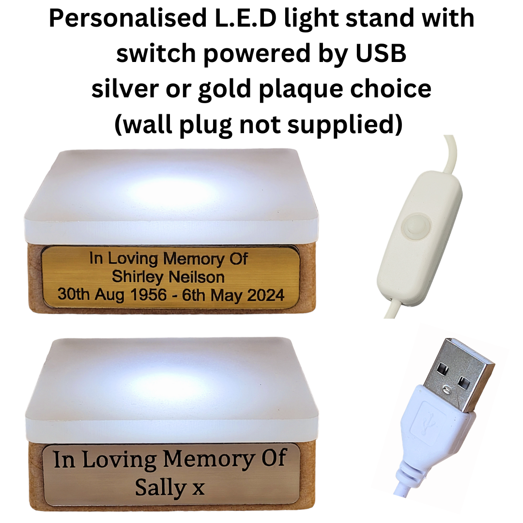 Wooden LED Display Light Stand Personalised Memorial Plaque