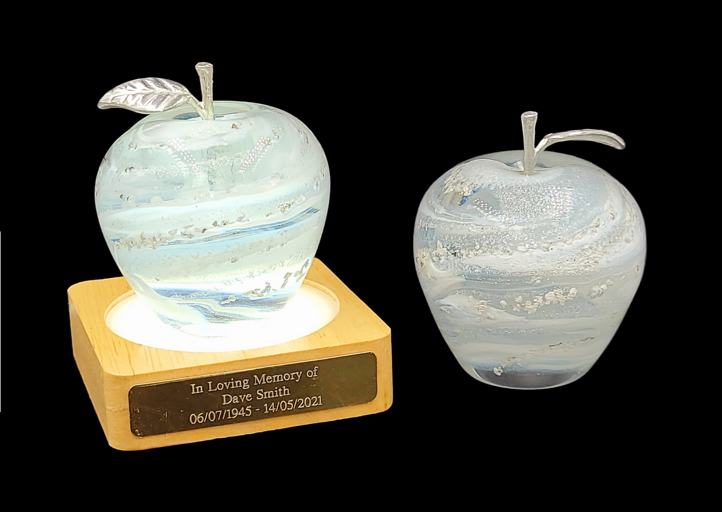 Ashes in glass large cremation apple