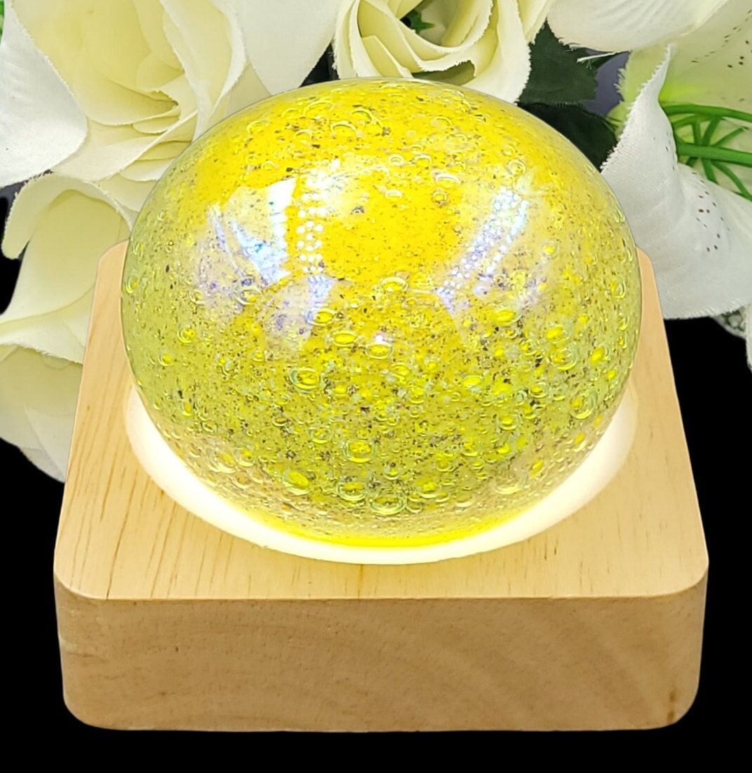 yellow ashes glass paperweight neo art glass kris heaton