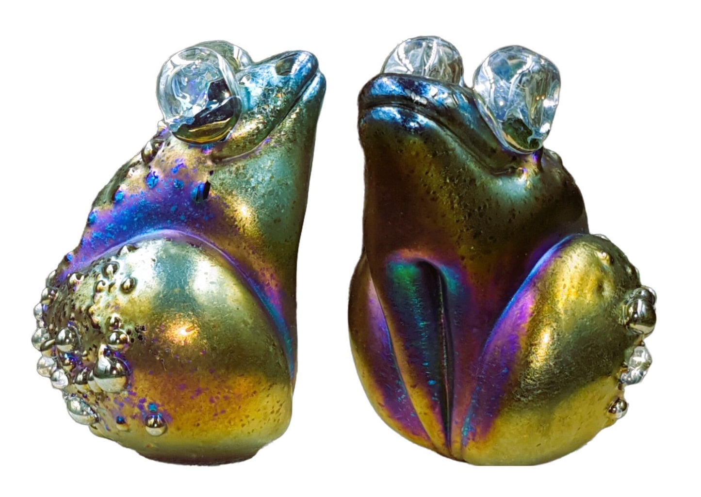 iridescent art glass frog paperweight ornament signed