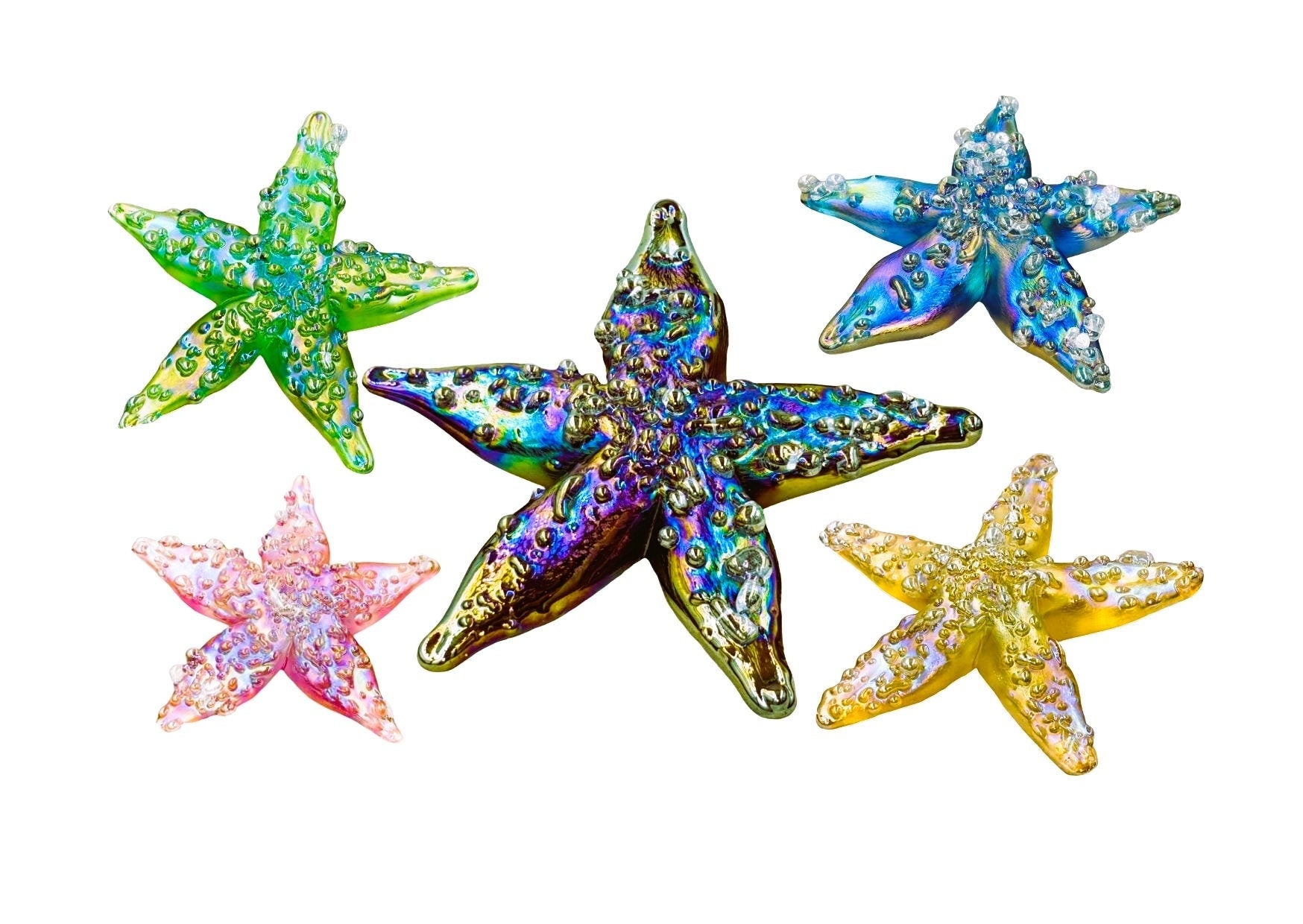 iridescent handmade glass starfish paperweights