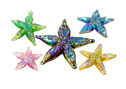 iridescent handmade glass starfish paperweights