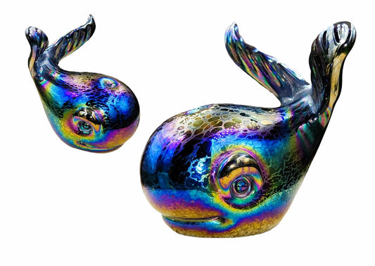 Iridescent glass whales