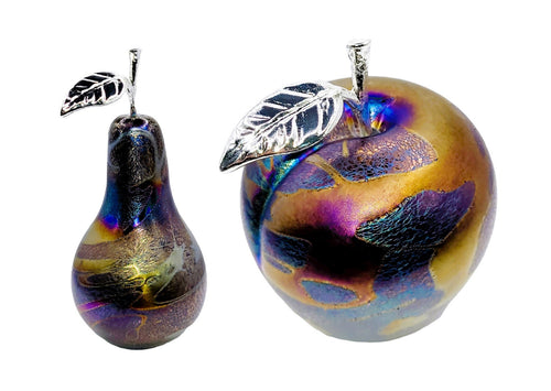 apple and pear iridescent paperweight
